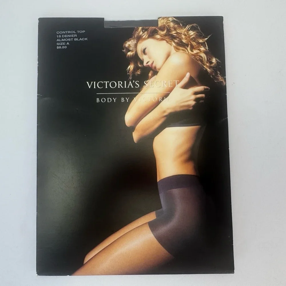 NEW VTG Victorias Secret Body By Almost Black Control Top Pantyhose Tights Sz A